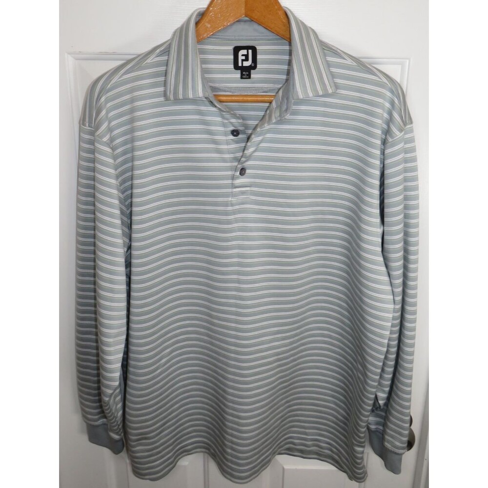 FootJoy Performance Polo Shirt Men's XL Gray/White/Yellow Striped Long Sleeve